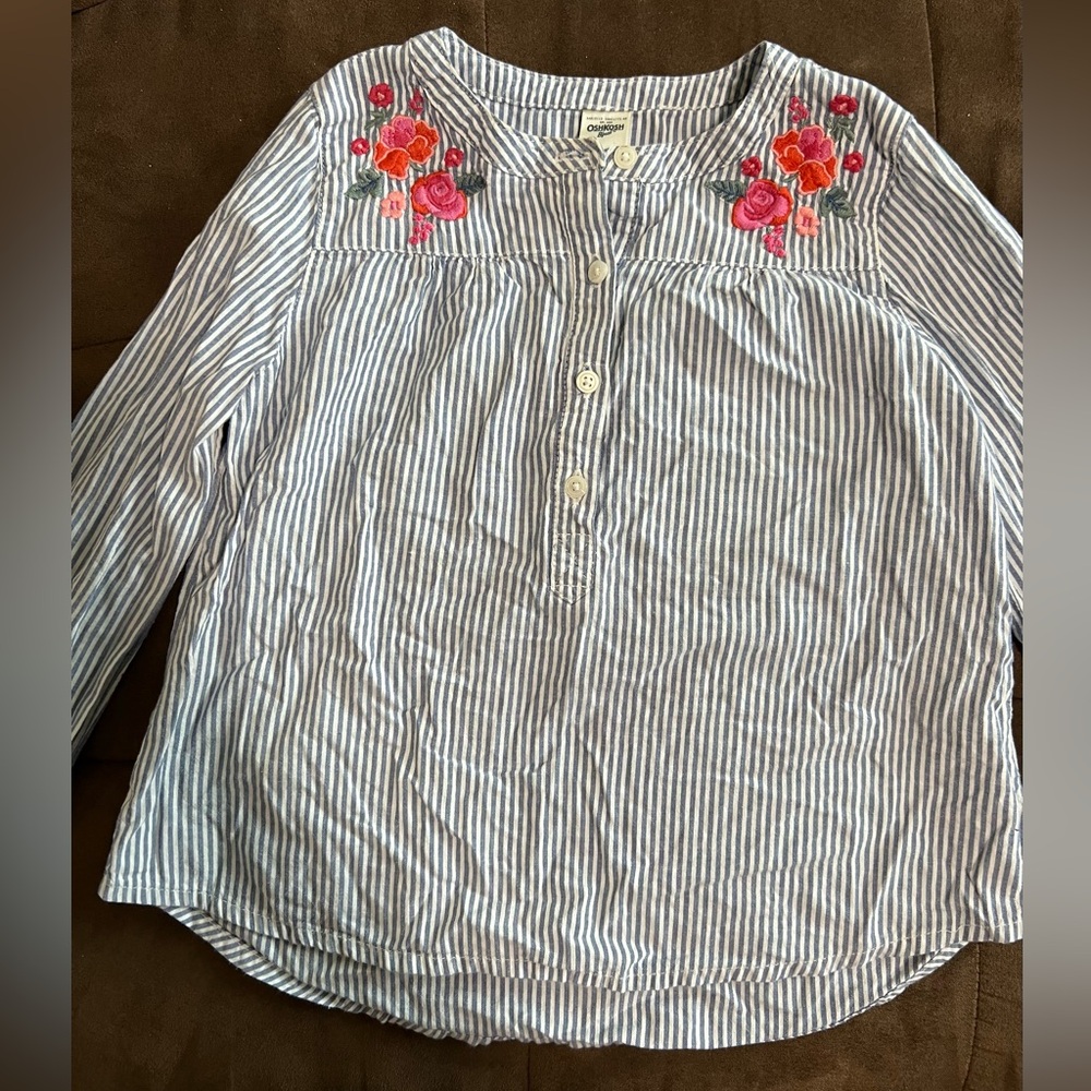 Kids Floral Striped Long Sleeve Blouse Size 6/6X